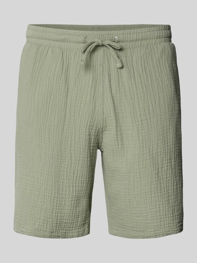 Productfoto, groene short van katoenmix met structuurpatroon, elastische band met trekkoord, steekzakken, straight fit, model 'AIDEN' van Jack & Jones, bandwijdte maat M 40 cm, binnenbeenlengte 21 cm
