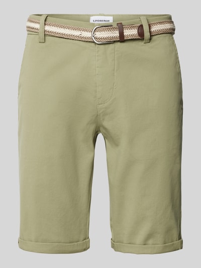 Lindbergh Slim fit bermuda met riem Olijfgroen - 2