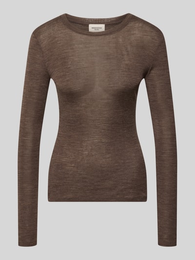 Produktfoto, braune, schmale bluzka z długim rękawem z delikatną strukturą, Slim Fit Langarmshirt aus Woll-Seiden-Mix Modell 'PATTO' von Weekend Max Mara Damen Langarmshirt