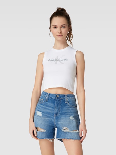 Calvin Klein Jeans Crop Top mit Feinripp Modell 'ARCHIVAL MONOLOGO' Weiss 4