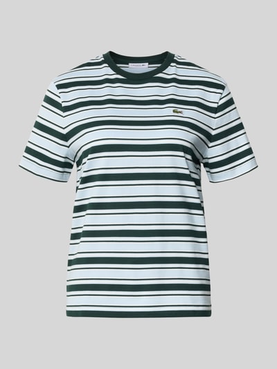 Produktfoto, regular fit t-shirt uit puur katoen van Lacoste, Dames t-shirt, wit en donkergroen gestreept, gladde textuur
