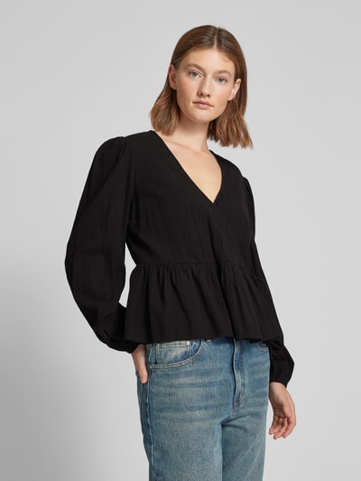 Pieces Regular Fit Langarmshirt aus reine Baumwolle in Wickel-Optik Modell 'MILLA' Black 4