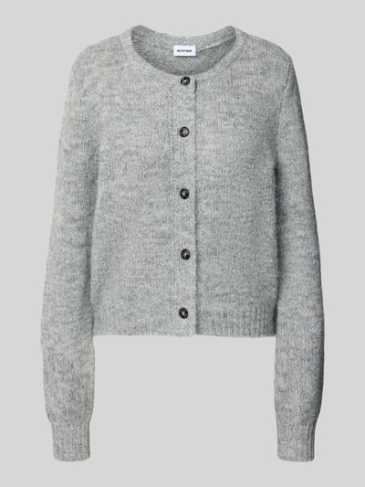Produktfoto, Strickjacke mit Rundhalsausschnitt Modell 'SUTTON' von NOISY MAY®, grau meliert, Knopfleiste, Baumwoll-Materialmix, Regular Fit