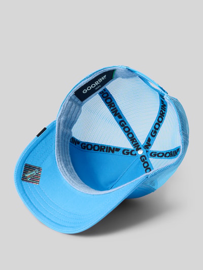 Produktfoto, Trucker Cap mit Motiv-Patch Modell 'Strength Panther' von GOORIN BROS., blauer Material-Mix mit Baumwoll-Anteil, verstärkter Schirm, Netzstruktur, Größenverstellbar