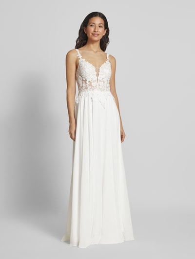 LUXUAR FASHION Abendkleid mit Spitze und Perlen Offwhite 4