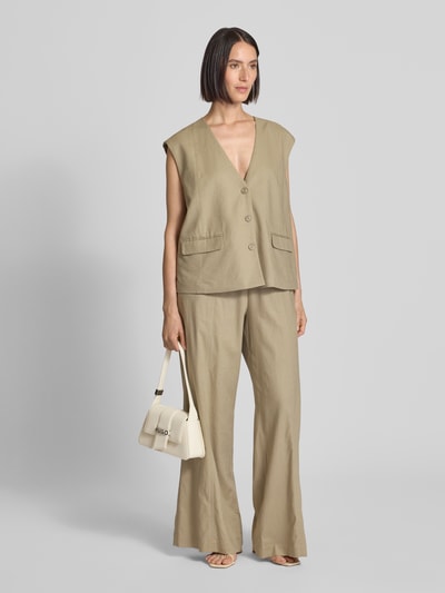 Gestuz Stoffen broek van viscosemix met elastische band, model 'izza' Zand - 1