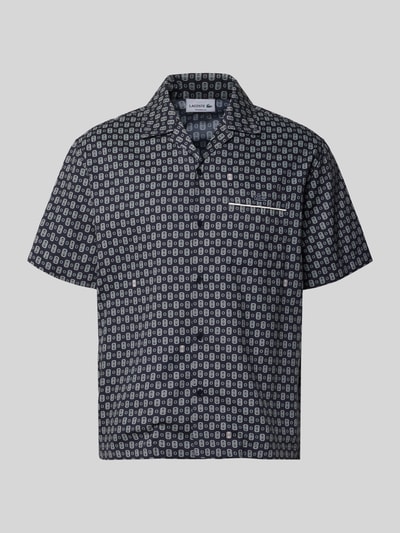 Produktfoto, Relaxed Fit Freizeithemd aus Baumwoll-Mix Modell 'Tennisco' von Lacoste mit dunkelblauem Muster für Herren, Vorderansicht.