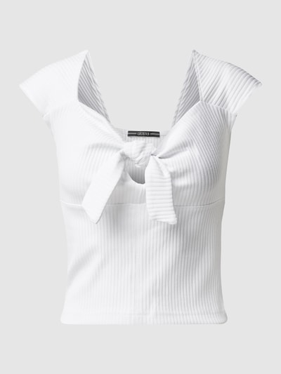 Guess Top krótki z efektem prążkowania Biały 2