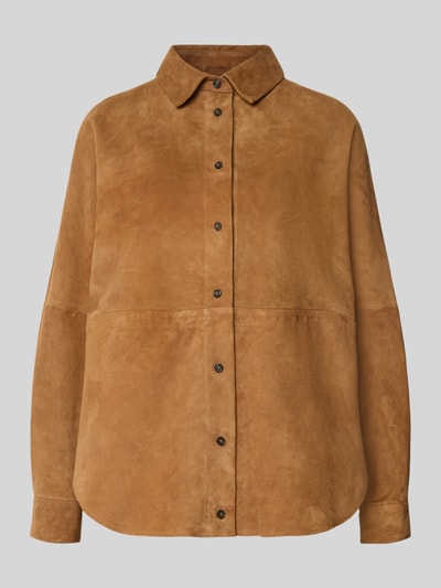 Produktfoto, Lederjacke aus Lammleder mit abgerundetem Saum von Rich & Royal, skóra jagnięca, prosty krój, kołnierzyk typu kent, listwa guzikowa, szwy działowe, zaokrąglony dół