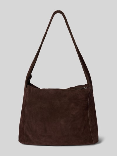 Produktfoto, Handtasche aus Rindsleder Modell 'PIRAMIDE' von Mango in Dunkelbraun mit Hauptfach, Reißverschluss, Schulterriemen, Breite 34 cm, Länge 39 cm, Tiefe 11 cm, Länge Schulterriemen 65 cm, samtig matte Textur