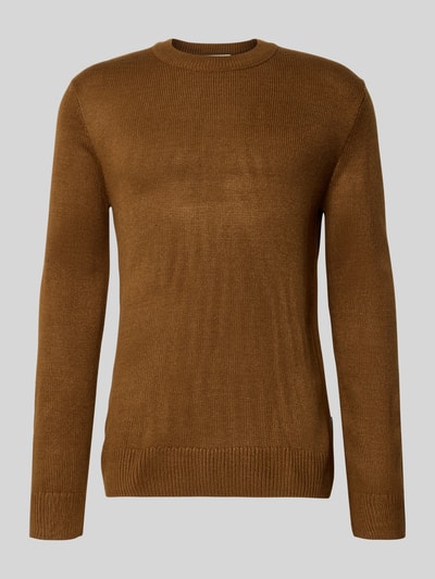 Tom Tailor Denim Sweter o kroju regular fit z prążkowanej dzianiny Camel 2
