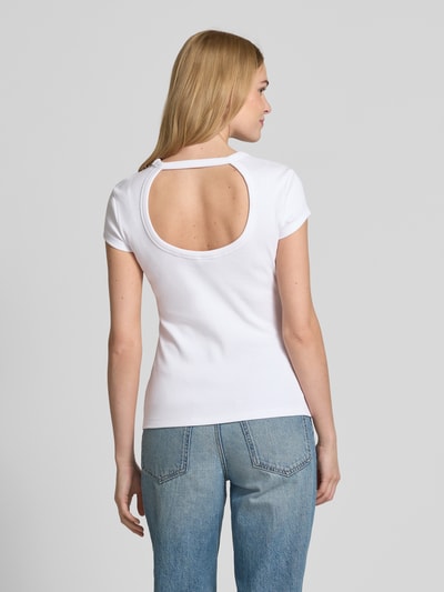 BOSS Orange T-shirt in riblook met labelstitching Wit - 5