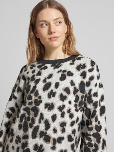 Pieces Regular fit gebreide pullover met dierenprint, model 'NANA' Offwhite - 3