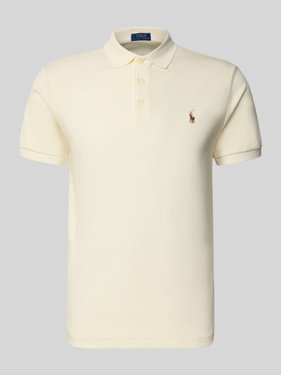 Produktfoto, Regular Fit Poloshirt aus reiner Baumwolle von Polo Ralph Lauren in Creme, unifarben, Logo-Stitching, Polokragen, Jersey-Struktur
