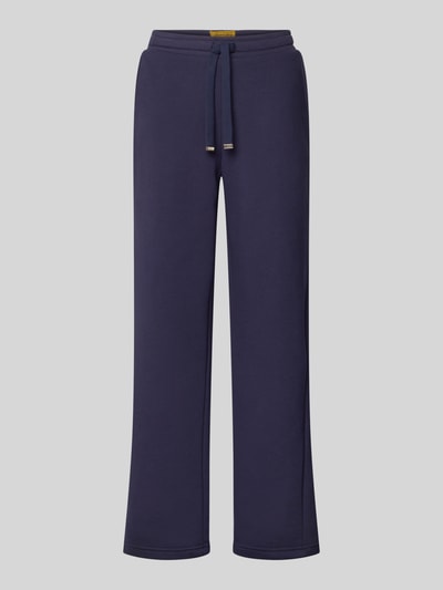 Produktfoto, dunkelblaue Straight Fit Sweatpants mit elastischem Bund und Tunnelzug aus Baumwoll-Mix von Christian Berg Woman.