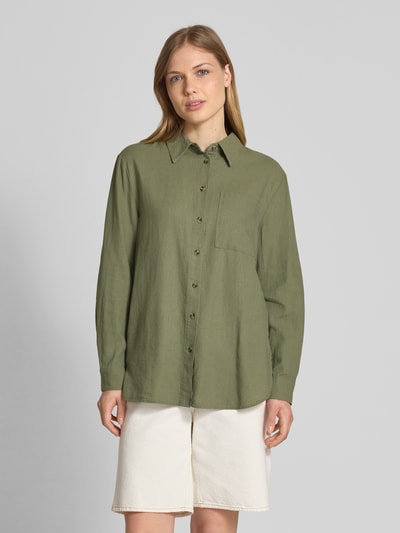 FREE/QUENT Relaxed Fit Leinenbluse mit Brusttasche Modell 'Lava' Oliv 4