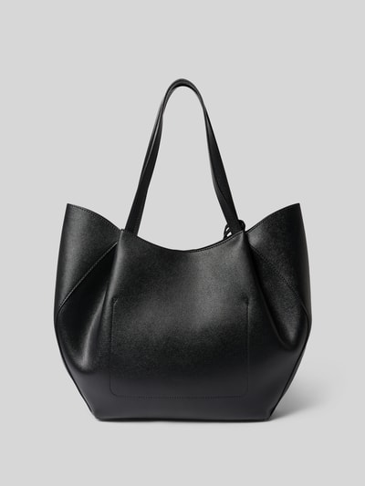 Produktfoto, Shopper mit herausnehmbarer Innentasche Modell 'AMORETTE 2 IN 1' von GUESS in Schwarz, glatte Textur, magnetisch verschließbar, Label-Detail, breite Form, langer Schulterriemen, Größe circa 43x38x9 cm, Innentasche mit Reißverschluss