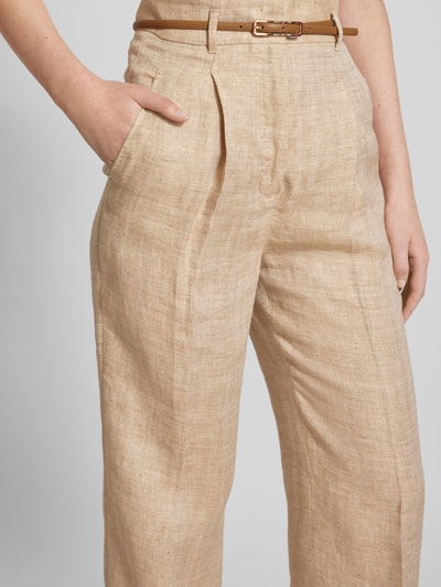 Max Mara Studio Leinenhose mit Gürtel Modell 'TREVISO' Beige 3