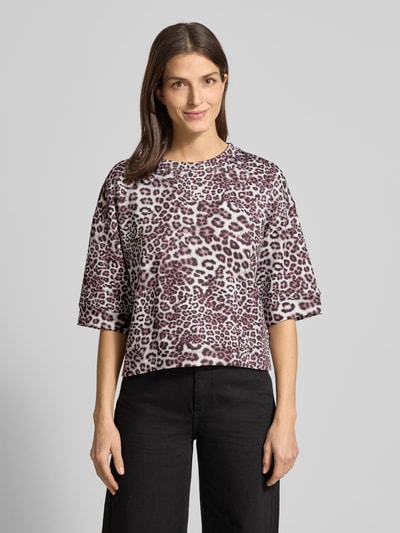 Marc Cain Relaxed fit T-shirt van viscosemix met all-over dierenprint Bordeaux - 4