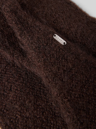 OPUS Schal mit metallischem Logo-Detail aus Wollmix Mittelbraun 2