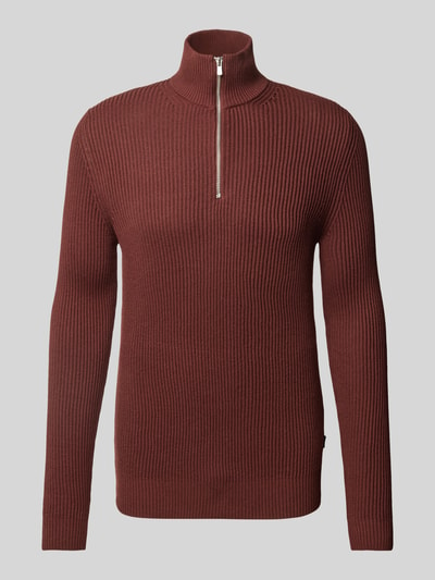 Jack & Jones Premium Sweter z dzianiny z kołnierzem model ‘RBLALIAM’ Ciemnobrązowy 1