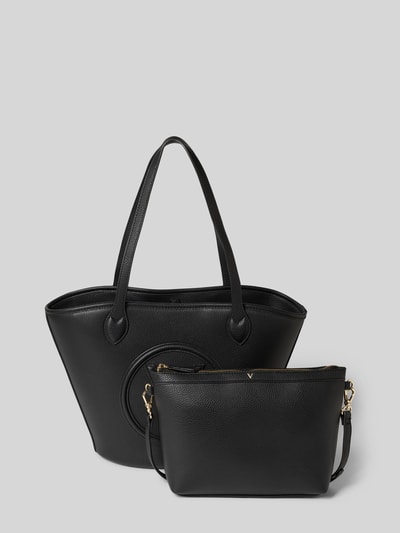 Produktfoto, Shopper in Leder-Optik Modell 'Covent' von VALENTINO BAGS in Schwarz, Struktur mit Logo-Detail, schmale Schulterriemen, Hauptfach mit Reißverschluss, Größe circa 42x29x14 cm, Schulterriemen 62 cm
