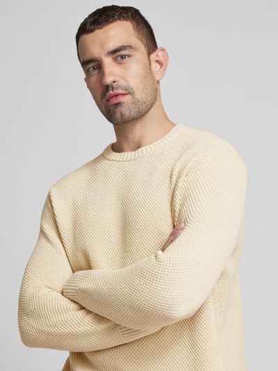 SELECTED HOMME Strickpullover mit gerippten Abschlüssen Modell 'HENNY' Offwhite 3