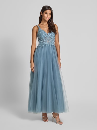 Hey Kyla Abendkleid mit Spitze und V-Ausschnitt Hellblau 1