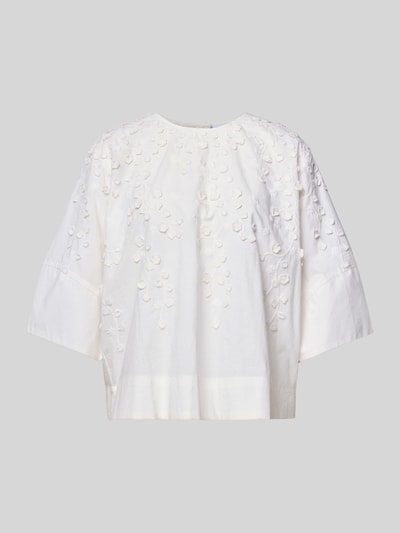 Produktfoto, Bluse mit floraler Zier-Applikation von JAKE*S STUDIO WOMAN in Weiß mit lockerer Passform, 3/4-Ärmel, Rundhalsausschnitt, strukturierte Oberfläche