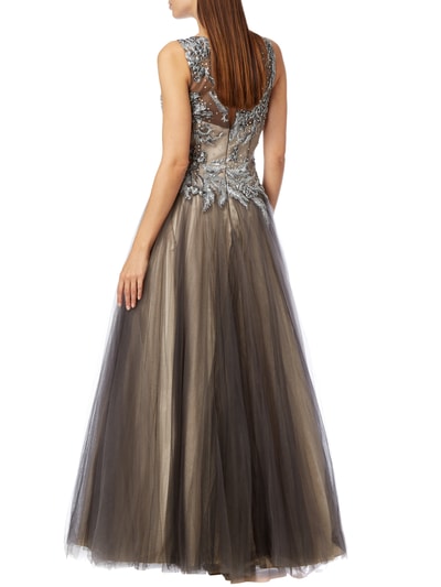 Luxuar Abendkleid mit Stickereien Mittelgrau 4