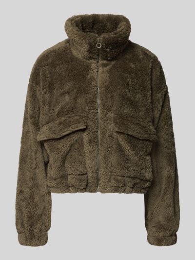 Produktfoto, Loose Fit Fleecejacke mit Stehkragen Modell 'ANNA CONTACT' von Only, unifarben, Kunstwebfell, Reißverschluss, Vordertaschen
