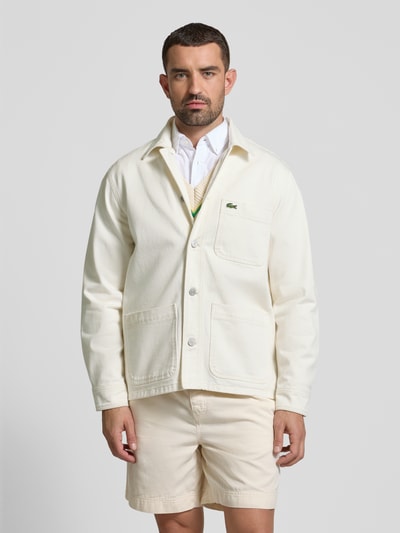 Lacoste Relaxed Fit Hemdjacke mit Eingrifftaschen Offwhite 4