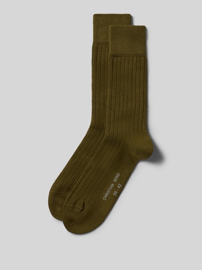 Produktfoto, Socken aus Baumwoll-Mix im 2er-Pack von Christian Berg Men, olivgrün, Ripp-Optik, elastisches Bündchen, Label-Print