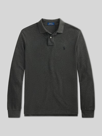 Produktfoto, ciemnoszara koszulka polo Regular Fit Poloshirt aus reiner Baumwolle von Polo Ralph Lauren, gładka faktura, długi rękaw