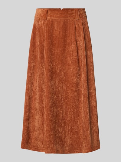 Productfoto, Midirok in corduroy look van MORE, licht a-lijn model met bandplooien, riemlussen en ritssluiting, bandwijdte 36 cm, totale lengte 82 cm