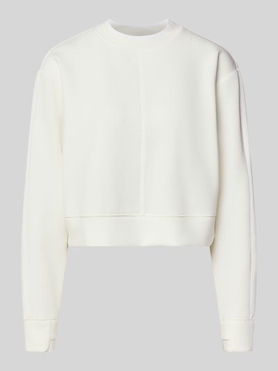 Produktfoto, Cropped Sweatshirt Modell 'tasmin' von VARLEY in Elfenbein, lockere Passform, glatte Struktur, Modal-Mix mit Stretch-Anteil, Daumenschlaufen.