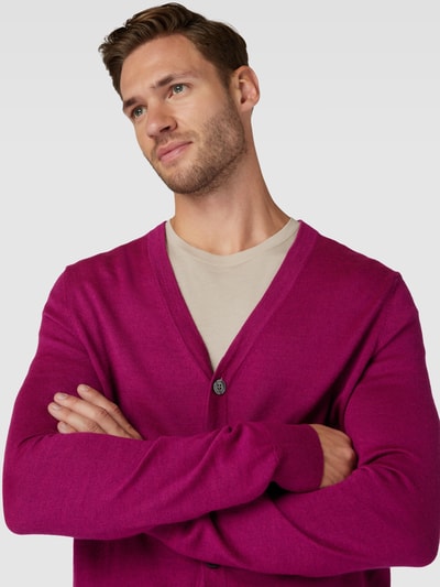 Christian Berg Men Strickjacke mit V-Ausschnitt und Knopfleiste Pink Melange 3