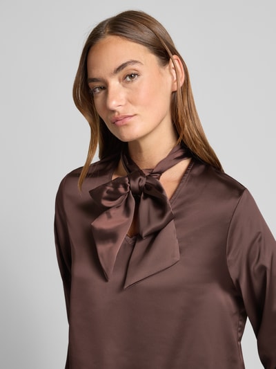 s.Oliver BLACK LABEL Relaxed fit strikblouse van satijn Donkerbruin - 3