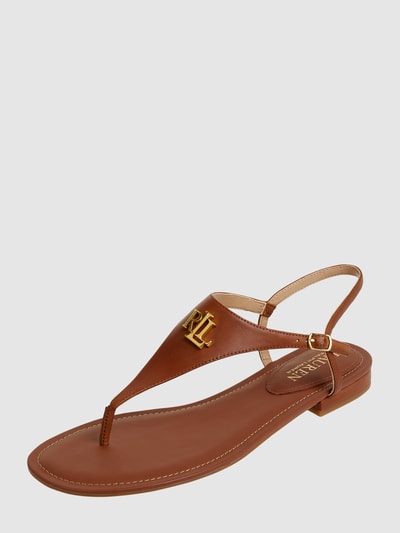 Lauren Ralph Lauren Teenslippers van leer, model 'Ellington' Cognac - 1