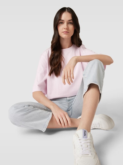 Jake*s Casual T-Shirt mit geripptem Rundhalsausschnitt Lavendel 3