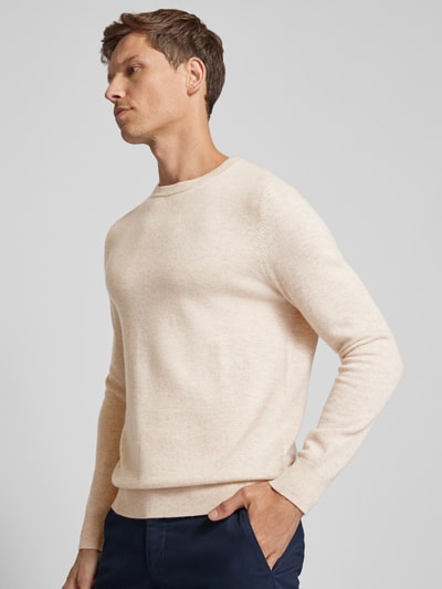 Christian Berg Men Strickpullover mit gerippten Abschlüssen Ecru Melange 3