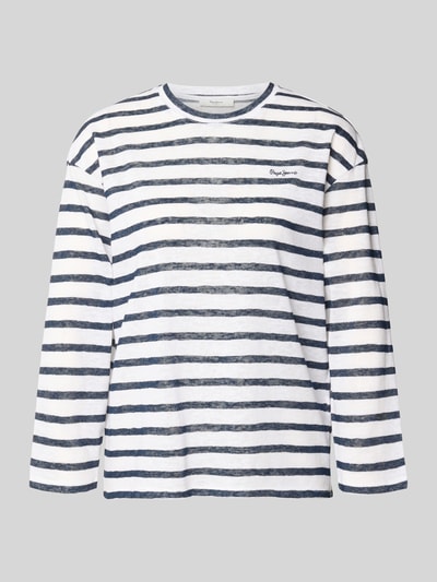 Produktfoto, Regular Fit T-Shirt aus Baumwoll-Mix von Pepe Jeans, Damen T-Shirt in Two-Tone-Optik, gestreift, Label-Stitching-Applikation, Rundhals, Langarm, Feinstrick