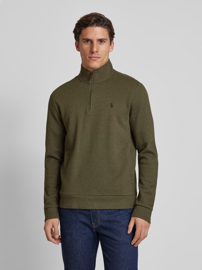 Polo Ralph Lauren Sweatshirt mit Troyer-Kragen Oliv Melange 4