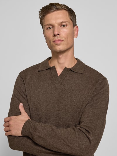 Casual Friday Regular fit shirt met lange mouwen en polokraag, model 'Karl' Donkerbruin - 3