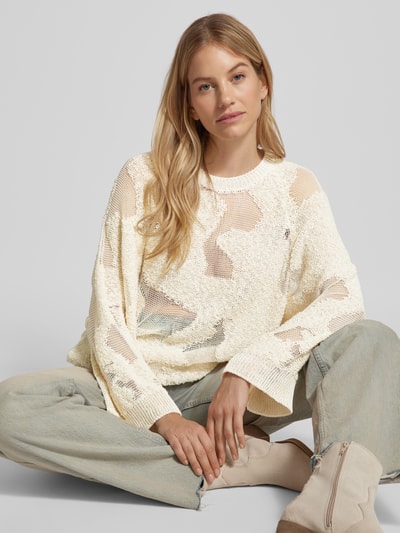 Stefanel Pullover met ronde hals in semi-transparant design Offwhite - 3