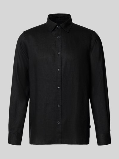 Produktfoto, Regular Fit Freizeithemd aus reinem Leinen von s.Oliver RED LABEL in Schwarz, einreihig, Kentkragen, unifarben, leichte Leinenstruktur