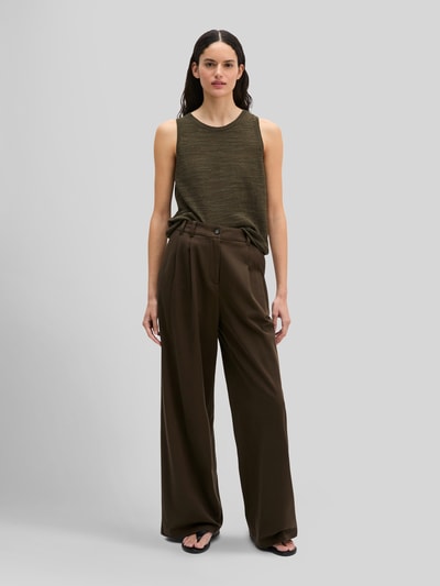 Marc O'Polo Wide Leg Hose aus Baumwoll-Mix mit Bundfalten Mittelbraun 1