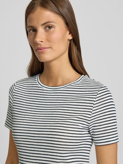 Rich & Royal T-shirt met geribde ronde hals Marineblauw - 3