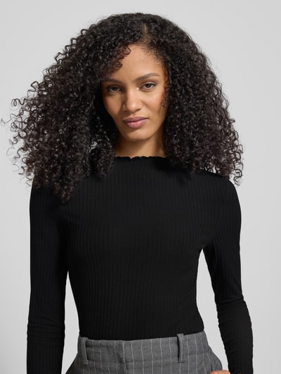 Tom Tailor Denim Bluzka o kroju slim fit z długim rękawem i prążkowaną fakturą Czarny 3