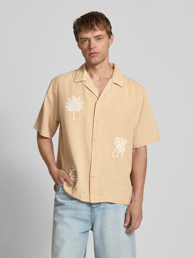 Only & Sons Regular Fit Leinenhemd mit Motiv-Stitching Modell 'CAIDENLY' Orange 4